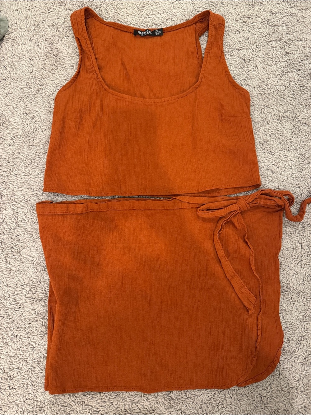 Nasty Gal Rust Orange Two-Piece Tank & Wrap Skirt Set